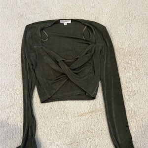 Olive Green Long Sleeve Twist Front Top